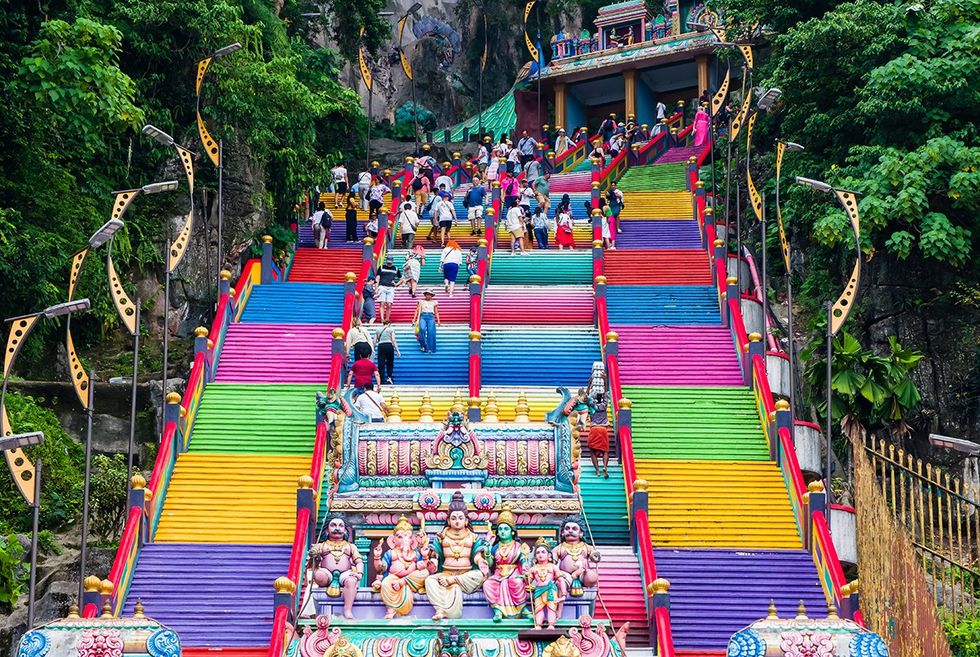 Colorful carvings and sculptures at the entrance to the Batu Caves near Kuala Lumpur, Malaysia