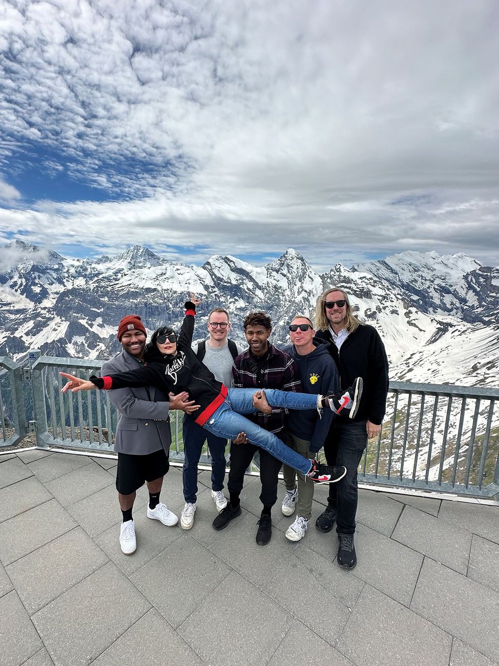 Here\u2019s why Pride Zurich is worth the climb - (from left) Emell Adolphus, Susanne Bartsch, Fabio Zurmu\u0308hle, Deney Adam, Adam Groffman, and author Daniel Reynolds on Schilthorn