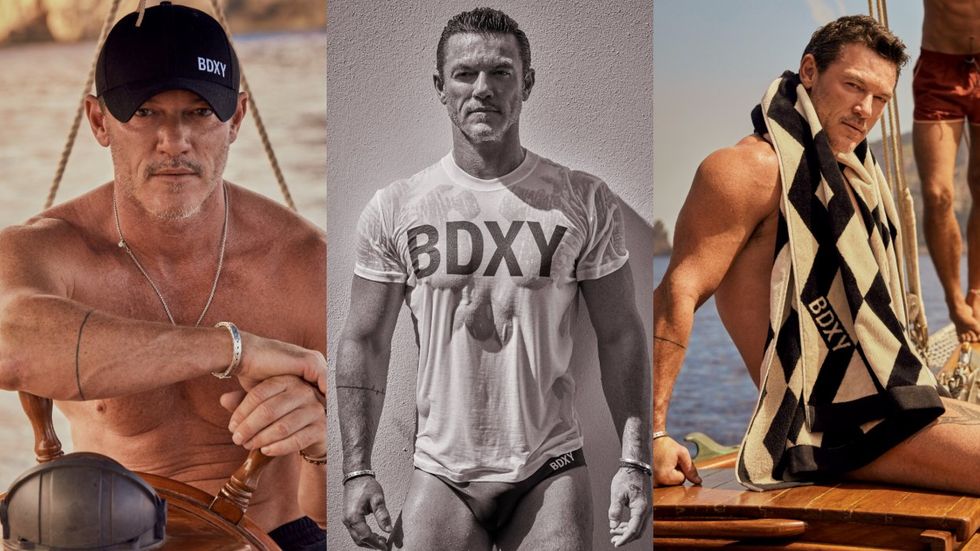 Luke Evans models his clothing and accessories line BDXY