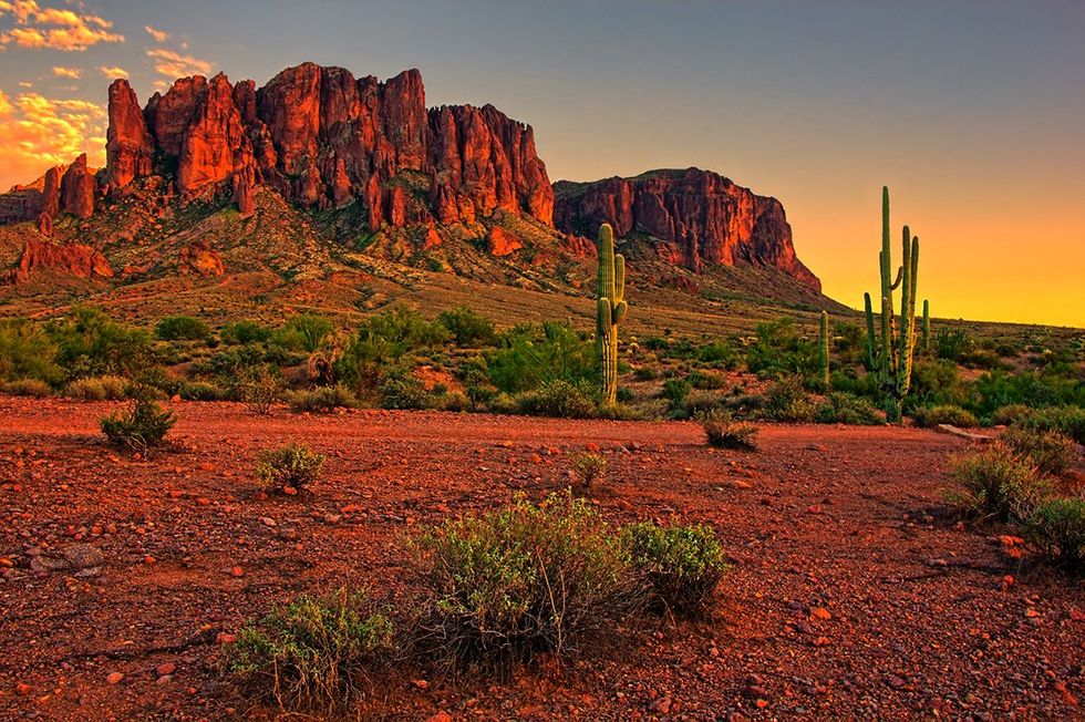 Phoenix, Arizona \u2013 USA. The Superstition Mountains at sunset just east of Phoenix, Arizona