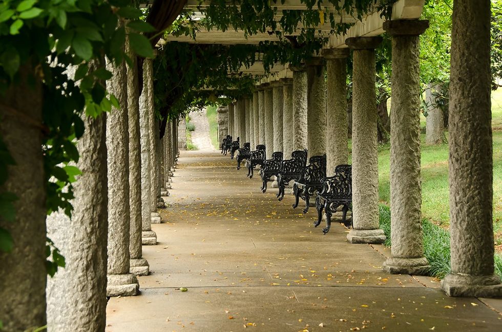 Richmond, Virginia. Columns and ivy in Maymont Gardens in Richmond, Virginia