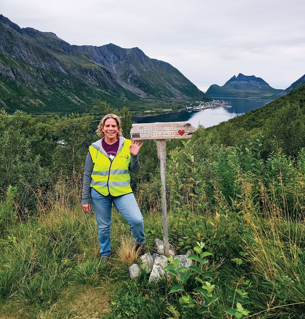 The author overlooking the fishing village of Gryllefjord