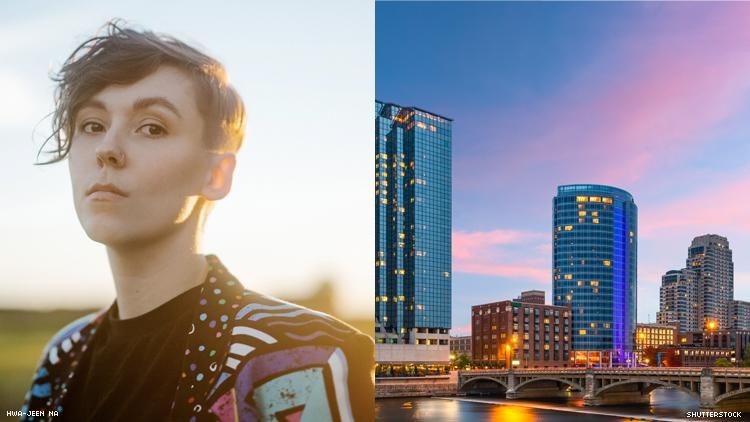 Lipstick Jodi' singer Karli Morehouse and Grand Rapids skyline 