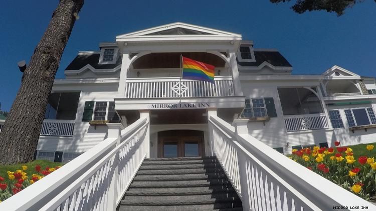 Mirror Lake Inn with Rainbow flag flying